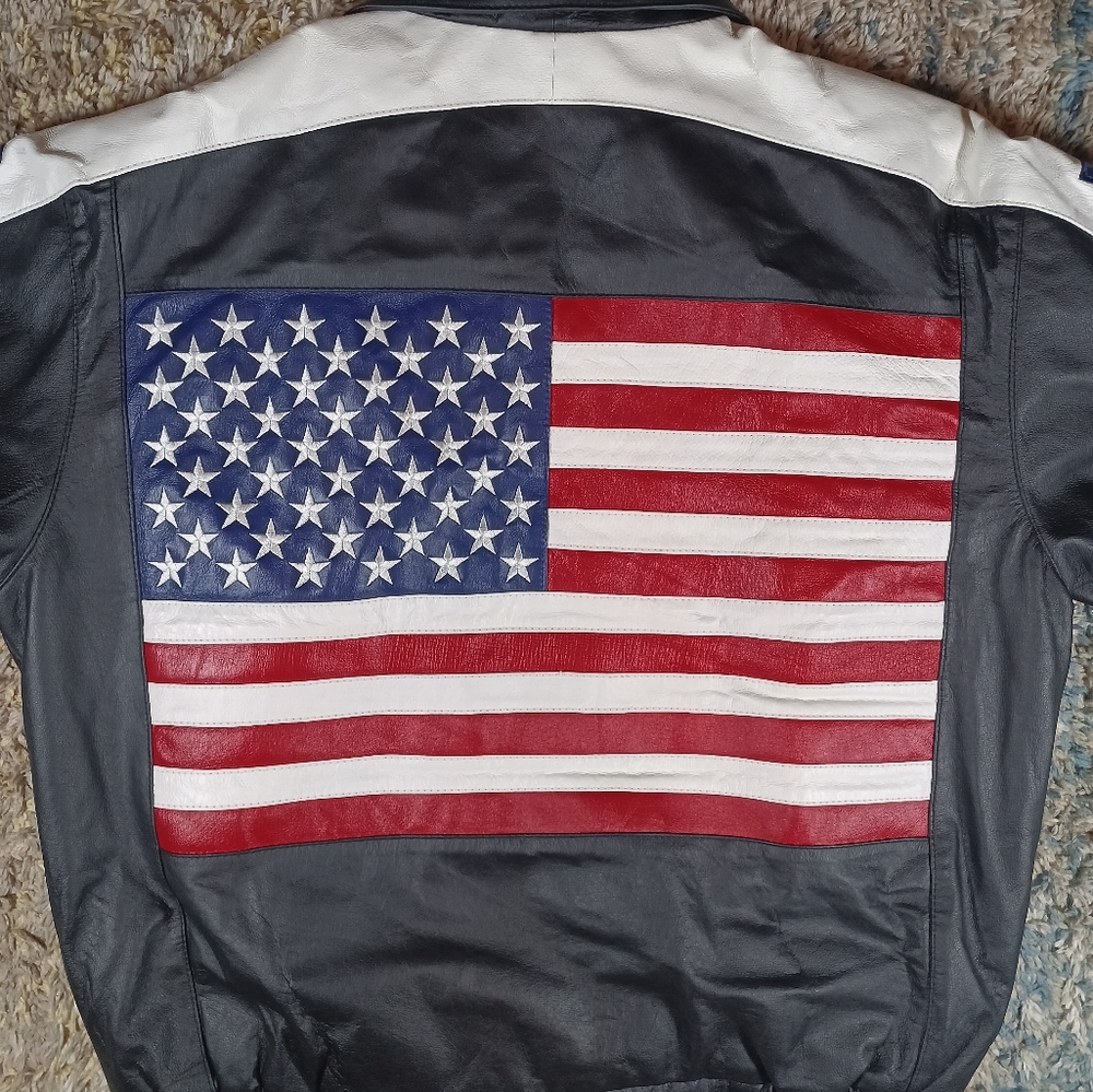 Vintage USA American Flag Leather Jacket - Picture 2 of 12